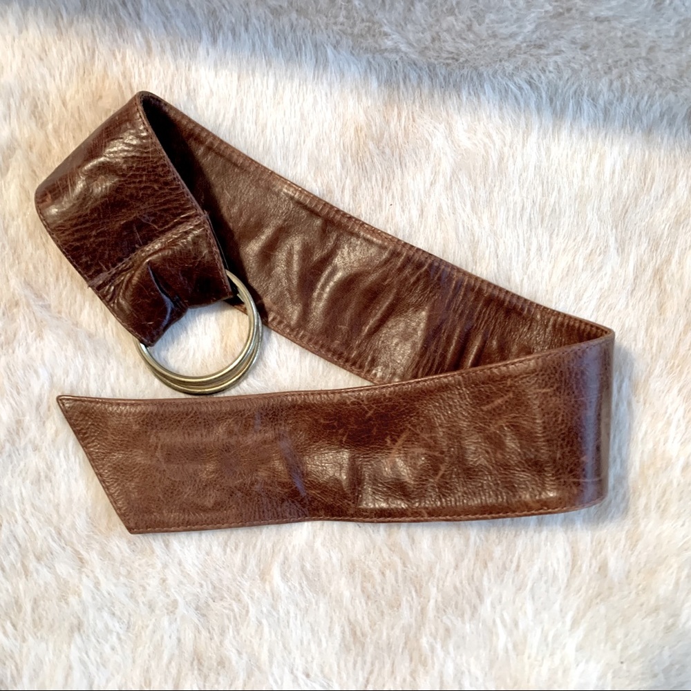 Jackrabbit brown leather and brass ring wrap belt